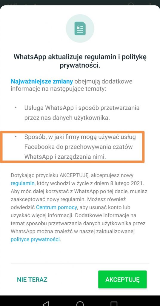 Nowy regulamin WhatsApp